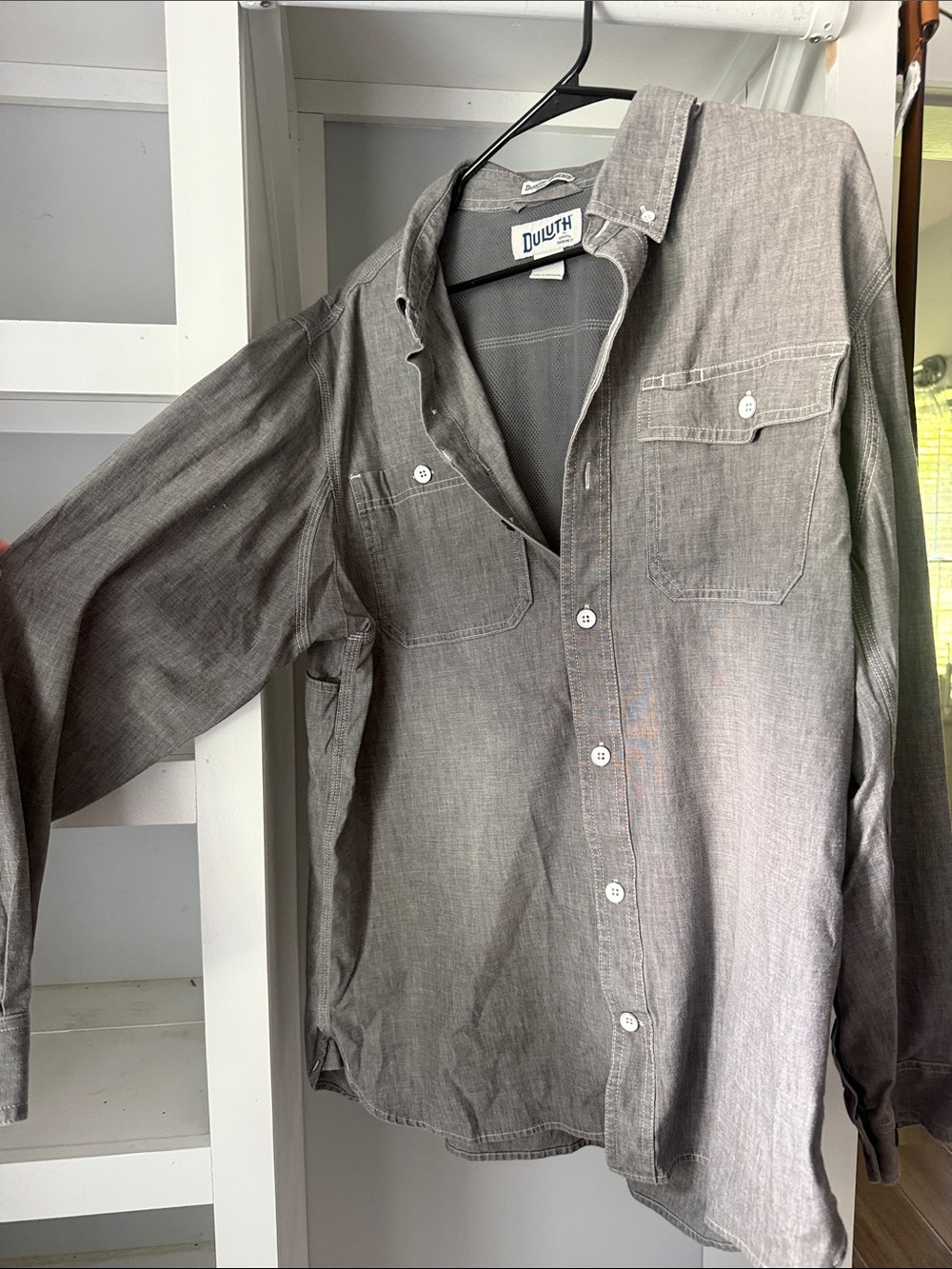 Duluth Trading Co Gray Button-Front Casual Work Shirt